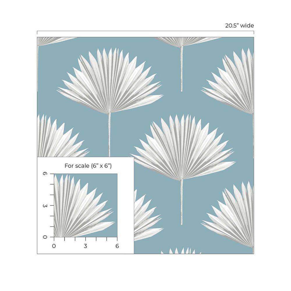 Blue Patina Tropical Fan Palm Vinyl Peel and Stick Wallpaper Roll