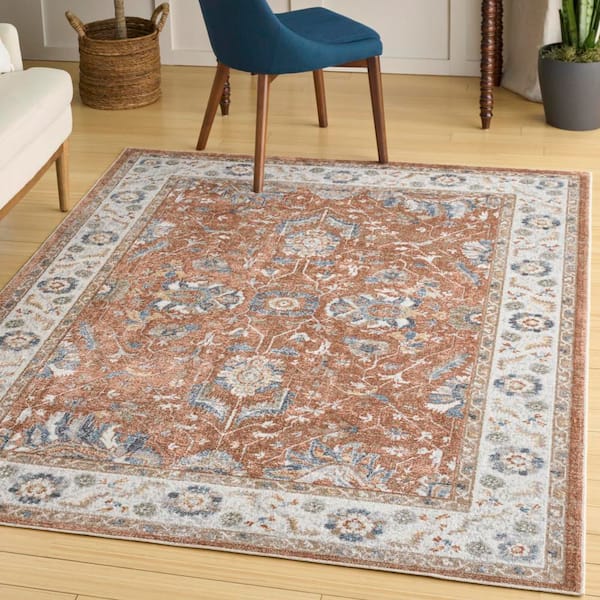 Astra Machine Washable Rust Ivory 4 ft. x 6 ft. Medallion Traditional Area Rug