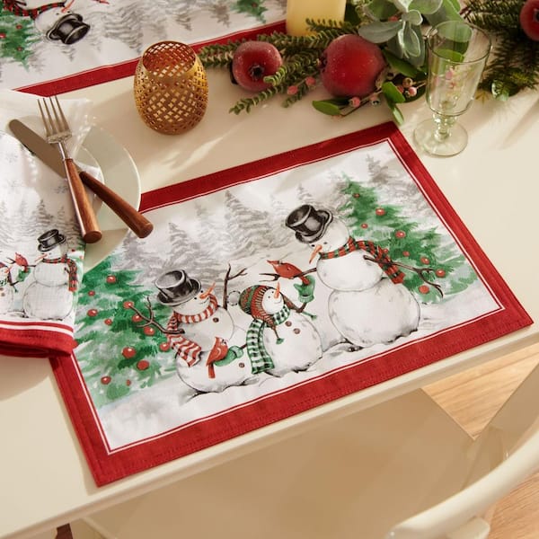 Threadmade Home Snowman Winterland Holiday Snowflake Placemat, Set of 4, Multicolor - 13"W x 19"L