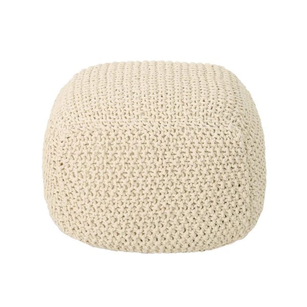 Noble House Pim Beige Knitted Cotton Pouf