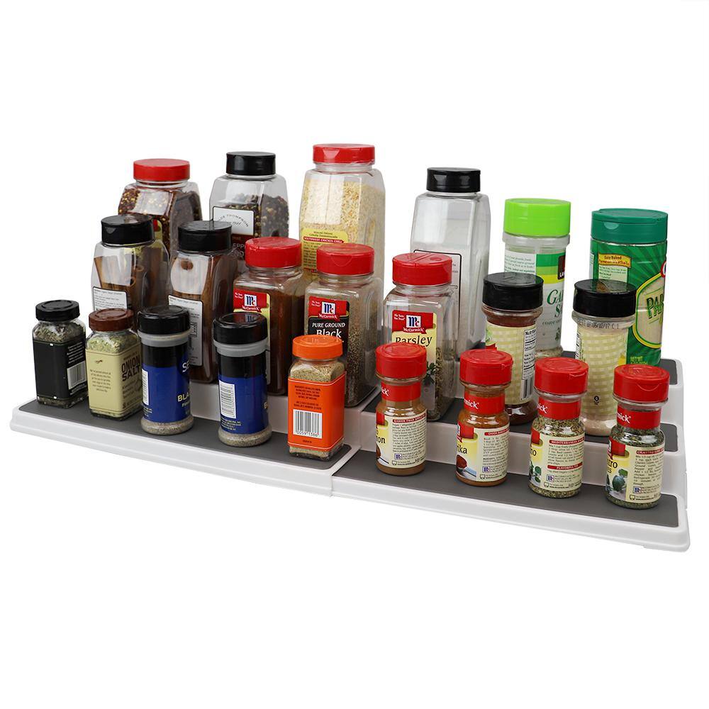 Expandable White 3-Tier Plastic Spice Rack with Non-Slip Tiers