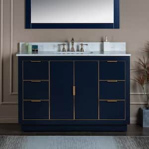 Venice 49 in.W x 22 in.D x 38 in.H Bath Vanity in Navy Blue with Engineered stone Vanity Top in White with White Sink