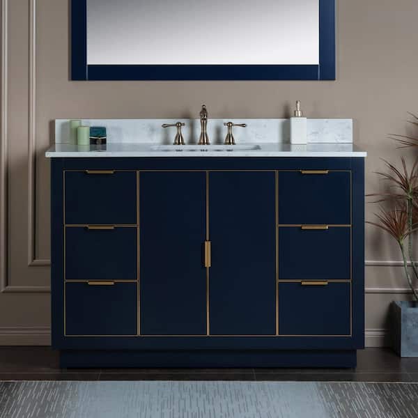 WOODBRIDGE Venice 49 in.W x 22 in.D x 38 in.H Bath Vanity in Navy Blue with Engineered stone Vanity Top in White with White Sink