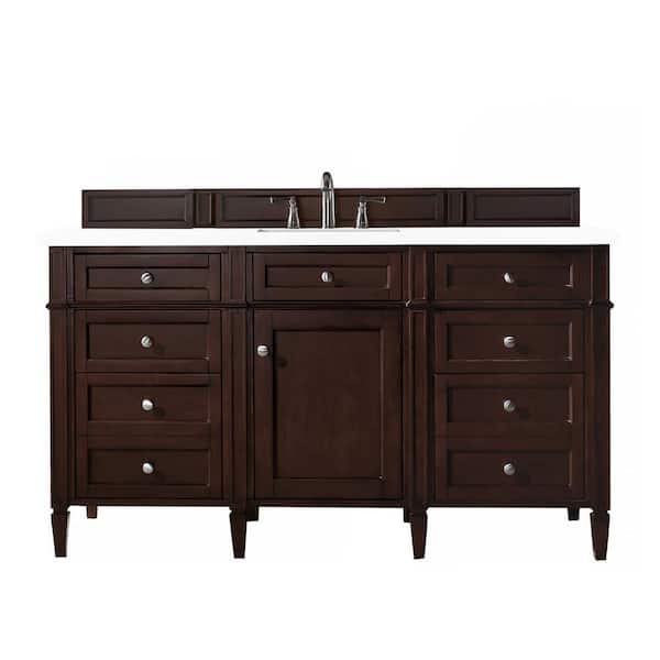 James Martin Vanities Brittany 60.0 in. W x 23.5 in. D x 34 in. H Bathroom Vanity in Burnished Mahogany with White Zeus Quartz Top