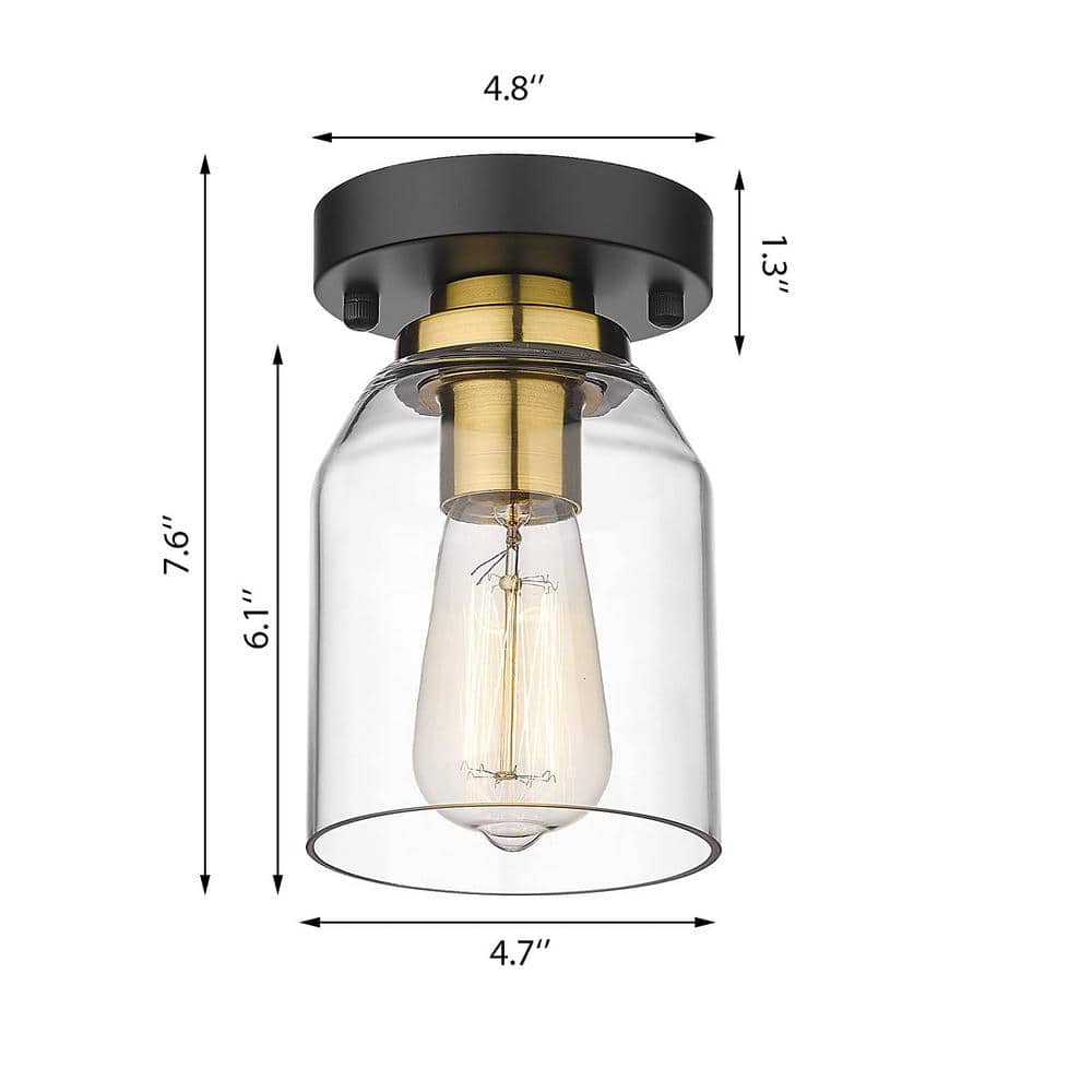Black and Gold Metal Clear Glass Cylinder Ceiling Light