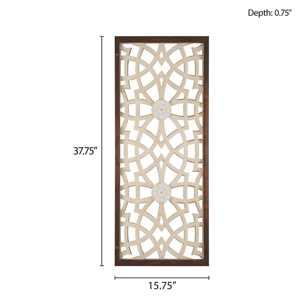 Madison Park 15.75" x 37.75" Cream and Brown Carved Wood Wall Panel