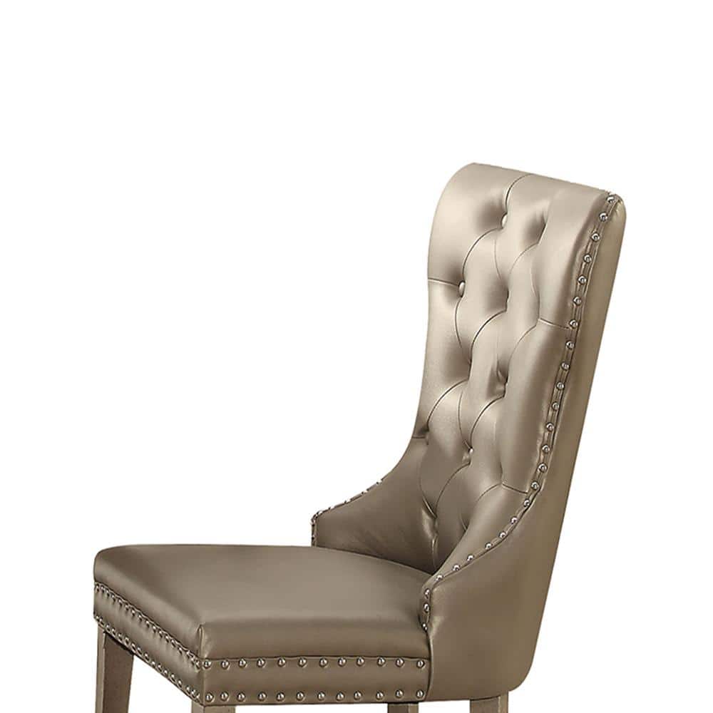 Elegant Gray Faux Leather Upholstered Side Chair with Nailhead Trim