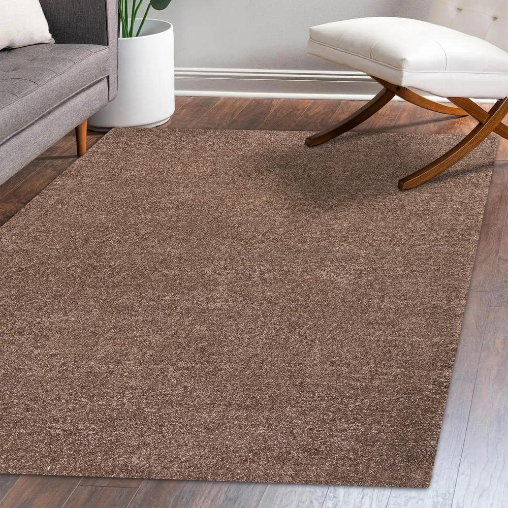 Brown 6'2" x 9' Solid Synthetic Easy Care Area Rug