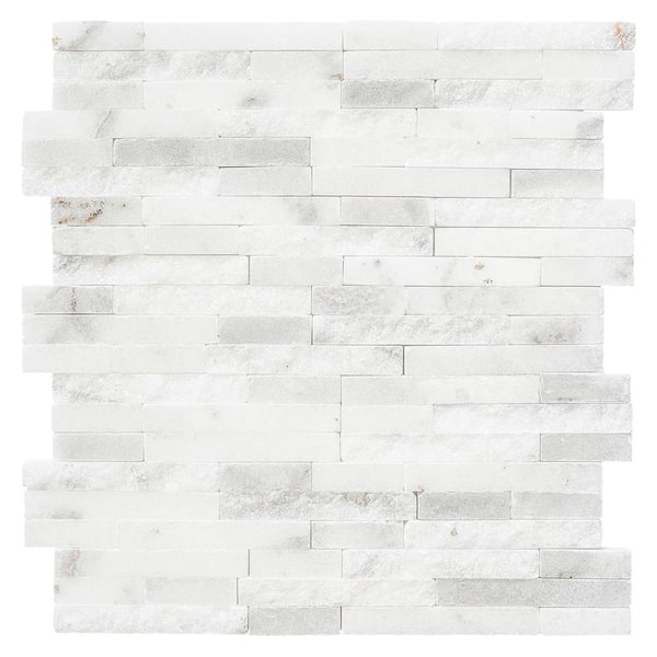 Jeffrey Court Churchill White Split Face 11.75 in. x 12.625 in. x 13 mm Splitface Textured Marble Mosaic Tile