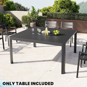 Dark Gray Expandable Rectangular Aluminum Outdoor Patio Dining Table