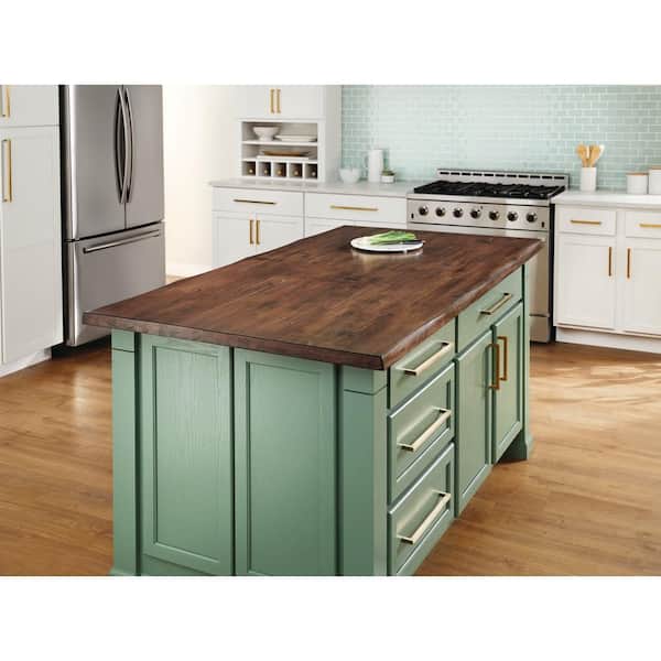 6 ft. L x 39 in. D Finished Distressed Eucalyptus Butcher Block Countertop Island in UV Finish with 2-Live Edges