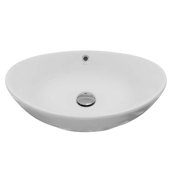 Valera 23 in. Vitreous China Oval Vessel Bathroom Sink in White with Overflow Drain