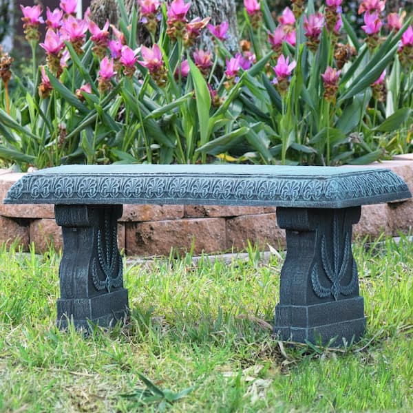 40 in. x 15 in. x 16.6 in. Resin Black Stone Outdoor Bench