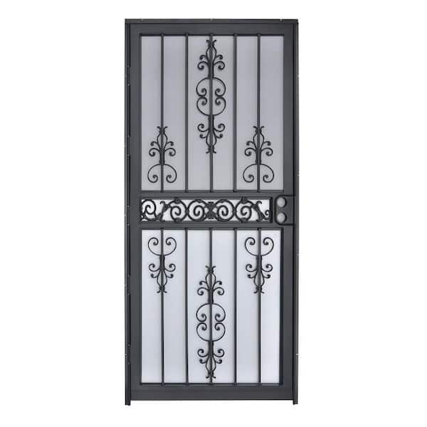 Grisham 32 in. x 80 in. 409 Series Spanish Lace Steel Black Prehung Security Door