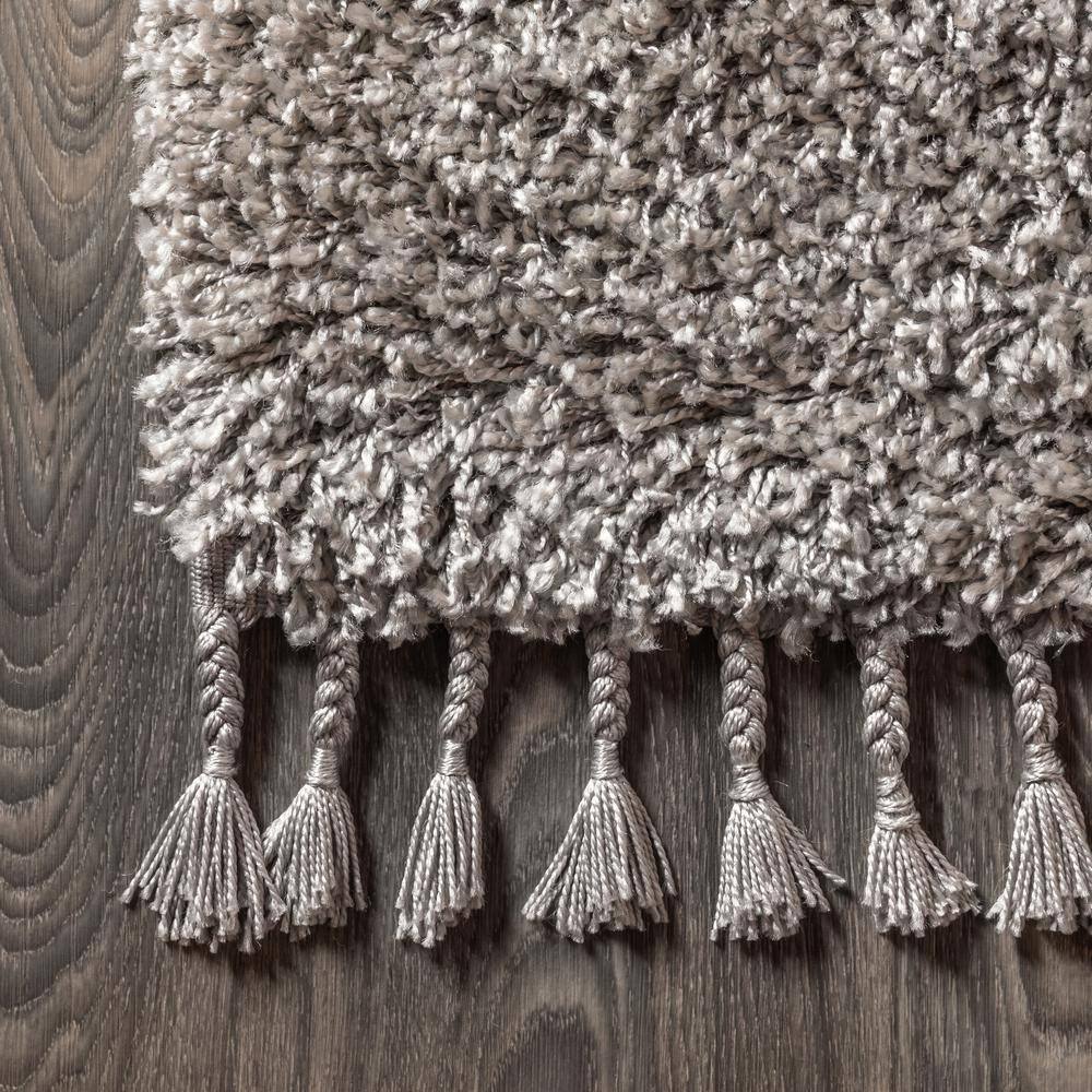 Gray Rectangular Reversible Shag Area Rug with Tassels