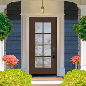 Regency 36 in. x 80 in. Full 8-Lite Left-Hand/Inswing Clear Glass Hickory Stained Fiberglass Prehung Front Door