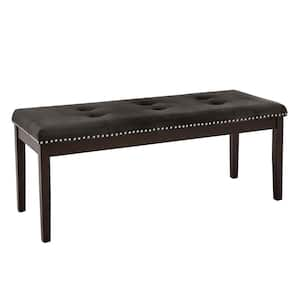 Black Velvet Tufted Nailhead Dining Bench 49 in.