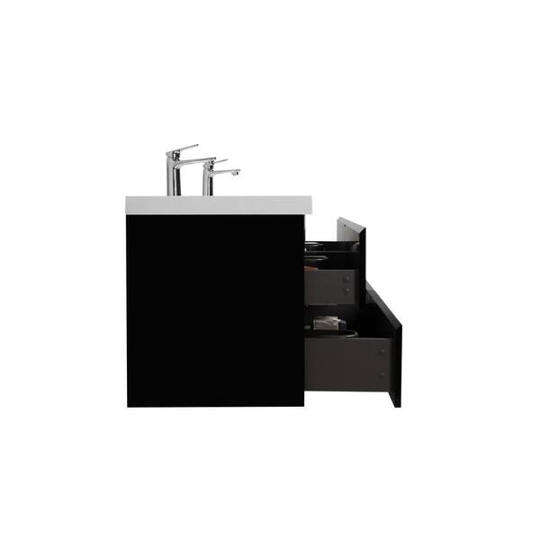 Dimakai 70.55 in. W Double Sinks Wall-Mounted Glossy Black Bath