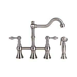 2-Handle Bridge Kitchen Faucet with Side Sprayer in Brushed Nickel