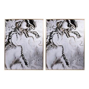 White and Black Marble Design Wooden Wall Art Panels (Set of 2)