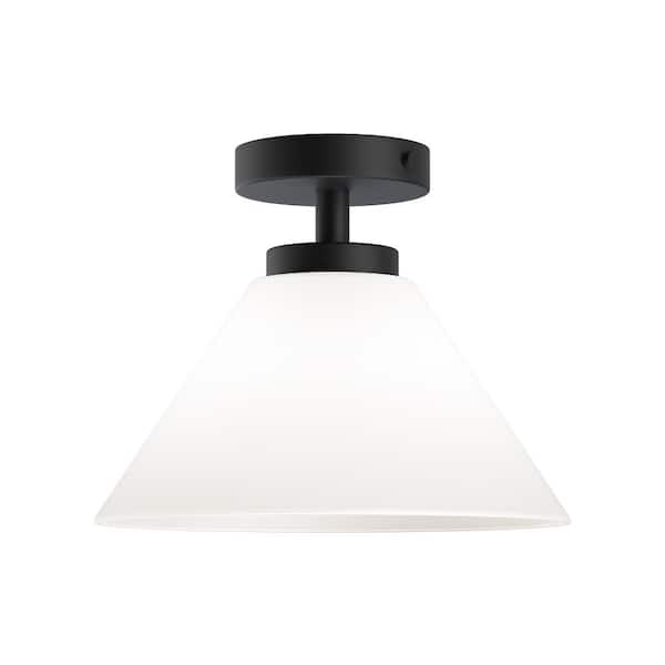 LumLight Wynridge 12 in. Plug and Play 1-Light Matte Black Semi Flush Mount with SkyPlug
