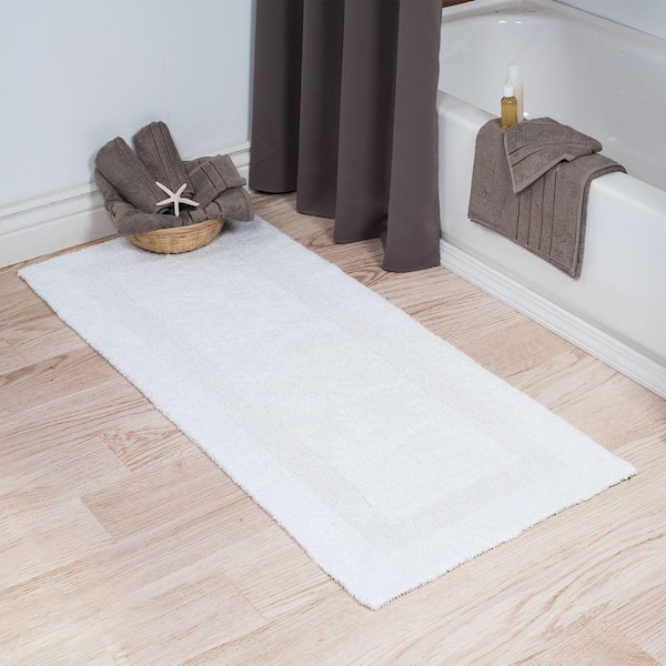 White 2 ft. x 5 ft. Cotton Reversible Extra Long Bath Rug Runner