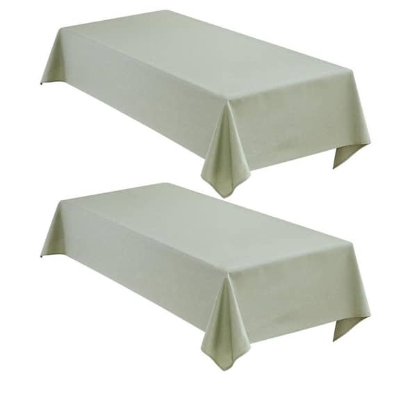 52 in. x 70 in. Sage Solid Green Polyester Tablecloth Set Linen Texture Water Resistant for Dining Outdoor (Set of 2)