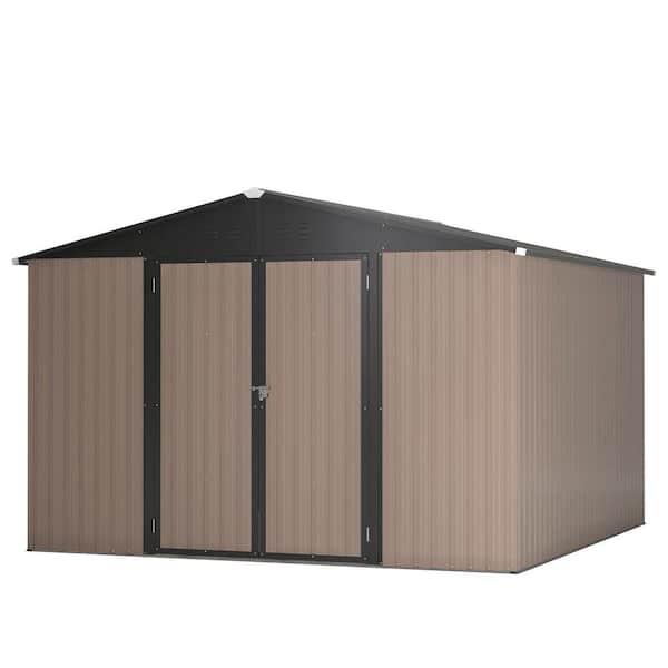 10 ft. W x 10 ft. D Brown Metal Storage Shed with Lockable Doors (100 sq. ft.)