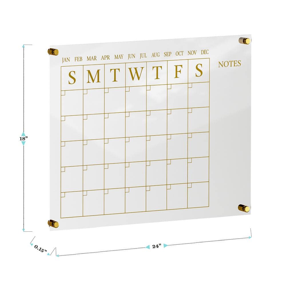 Clear Gold Acrylic Monthly Wall Calendar with Notes