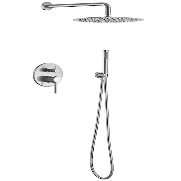 Unbranded Single Handle 2-Spray Patterns 2 Showerheads Shower Faucet Set 1.8 GPM with High Pressure Hand Shower in Brushed Nickel