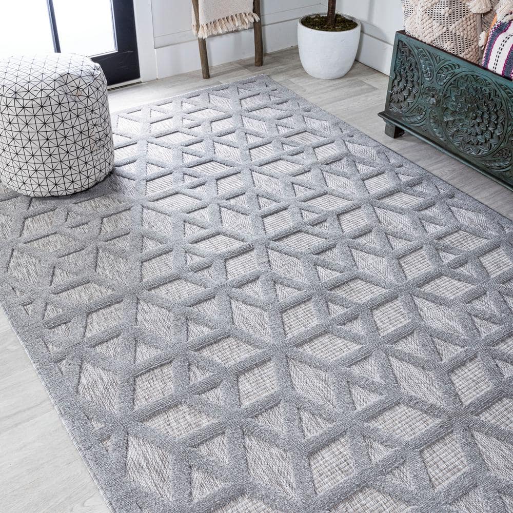 Talaia Light Gray Geometric Synthetic Indoor/Outdoor Rug