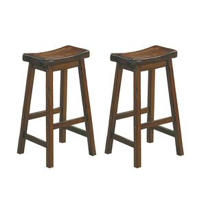 Nisky 28 in. Cherry Finish Solid Wood Dining Stool with Wood Seat (Set of 2)