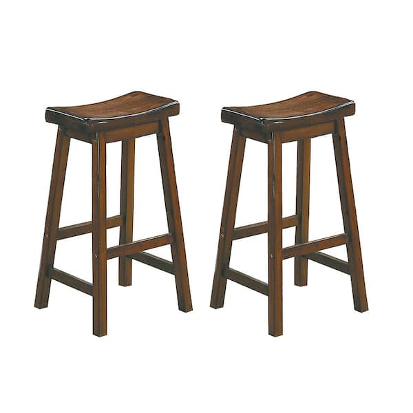 Unbranded Nisky 28 in. Cherry Finish Solid Wood Dining Stool with Wood Seat (Set of 2)