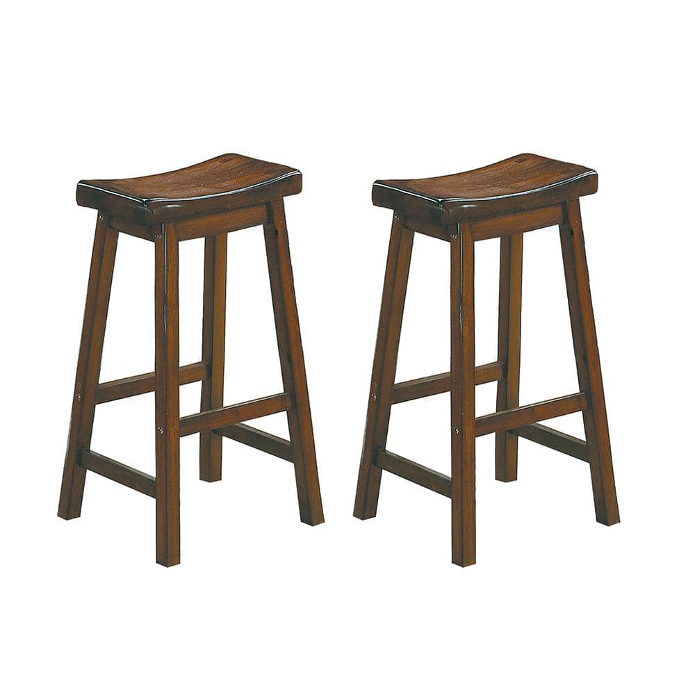 Nisky 28 in. Cherry Finish Solid Wood Dining Stool with Wood Seat (Set of 2