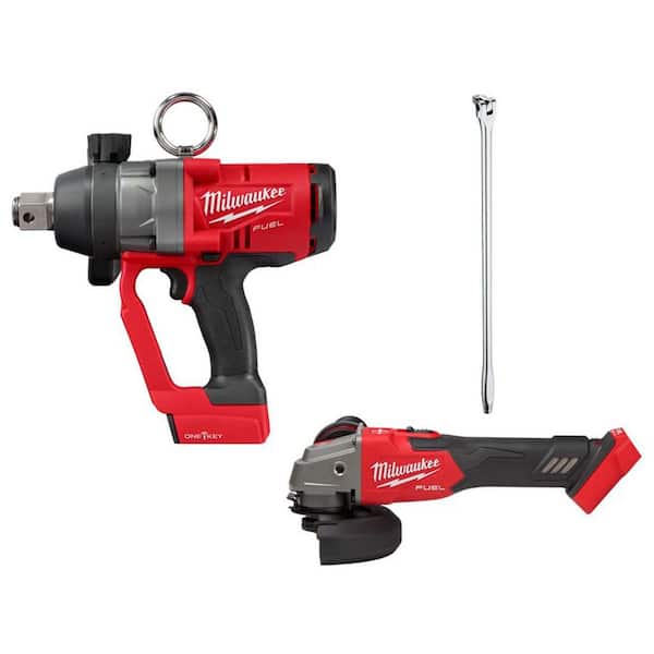 M18 FUEL ONE-KEY 18V Lith-Ion Brushless Cordless 1 in. Impact Wrench w/ Friction Ring, M18 Grinder, & Breaker Bar