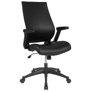 Faux Leather Swivel Ergonomic Office Chair in Black