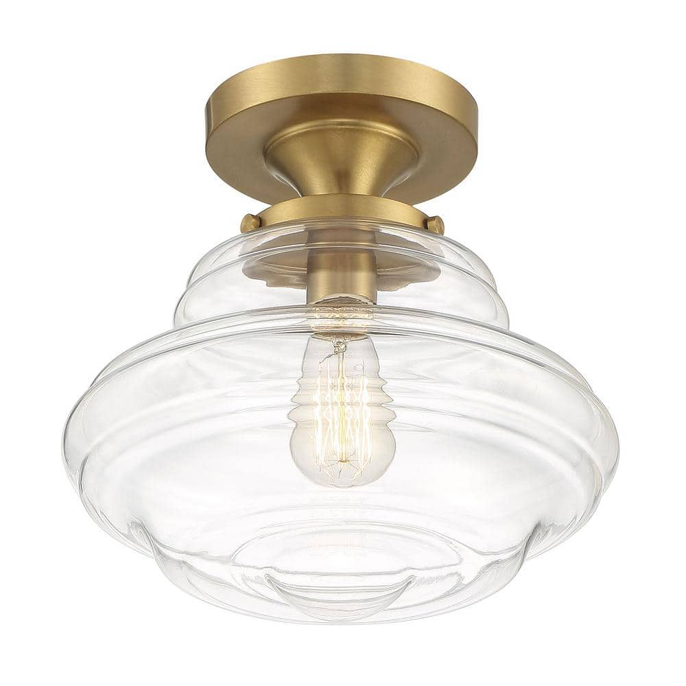 Vintage Schoolhouse Natural Brass Ceiling Light with Clear Glass Shade