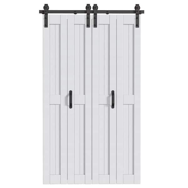 56 in. x 84 in. (Double 28 in. Bifold Doors) Solid Core White Finished MDF Wood Bi-Fold Door with Hardware Kit