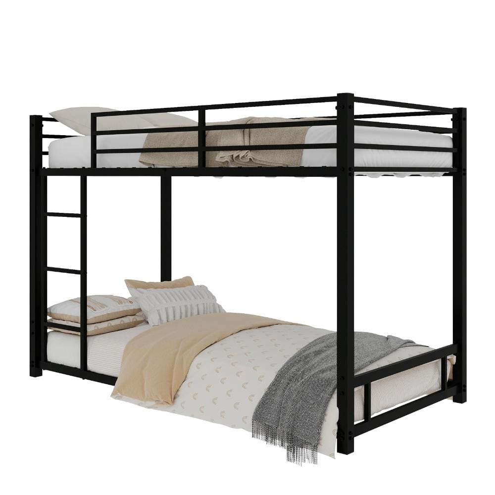 Black Twin over Twin Bunk Bed with Heavy-Duty Metal Frame, Safety Guardrail & Noise Reduction price history on PriceWatchPro