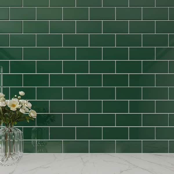 Giorbello Evergreen 3 in. x 6 in. x 8mm Glass Subway Tile (5 sq