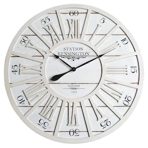 Kensington Station II Distressed White Analog Wall Clock