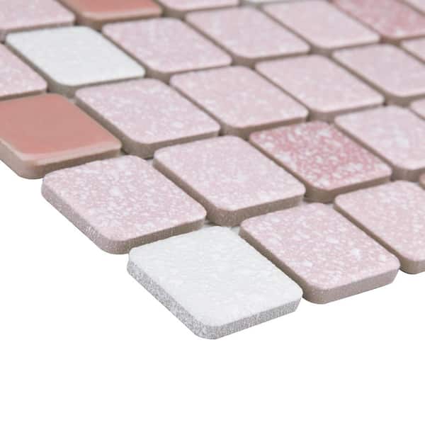 Crystalline Square Pink 11-3/4 in. x 11-3/4 in. Porcelain Mosaic Tile (9.8 sq. ft./Case)