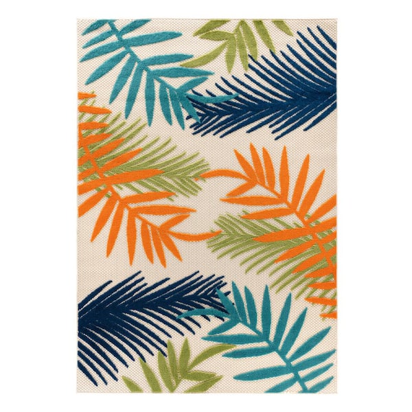 World Rug Gallery Evora Palm Frond Multi 5 ft. x 7 ft. Indoor/Outdoor Area Rug