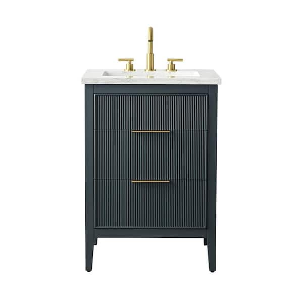 Emma 24 in. W Bath Vanity in Vintage Blue with Engineered Stone Top in Arabescato with White Sink