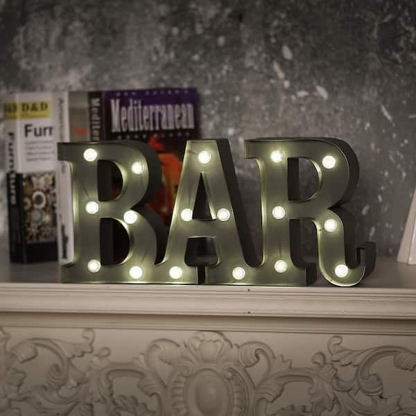 Home Bar Marquee Battery-Op LED Freestanding Wall Mounted Tin Lighted Sign WH148 - The Home Depot