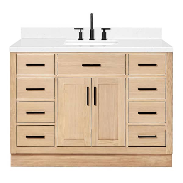 Hepburn 48 in. Single Sink Freestanding Bathroom Vanity in Oak with Carrara White Quartz Top