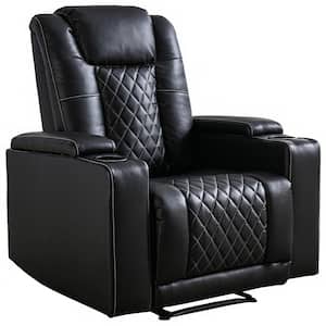 Black Electric Soft PU Leather Power Recliner Chair with USB Ports and Cup Holders