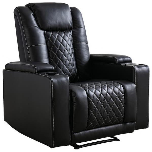KINWELL Black Electric Soft PU Leather Power Recliner Chair with USB Ports and Cup Holders