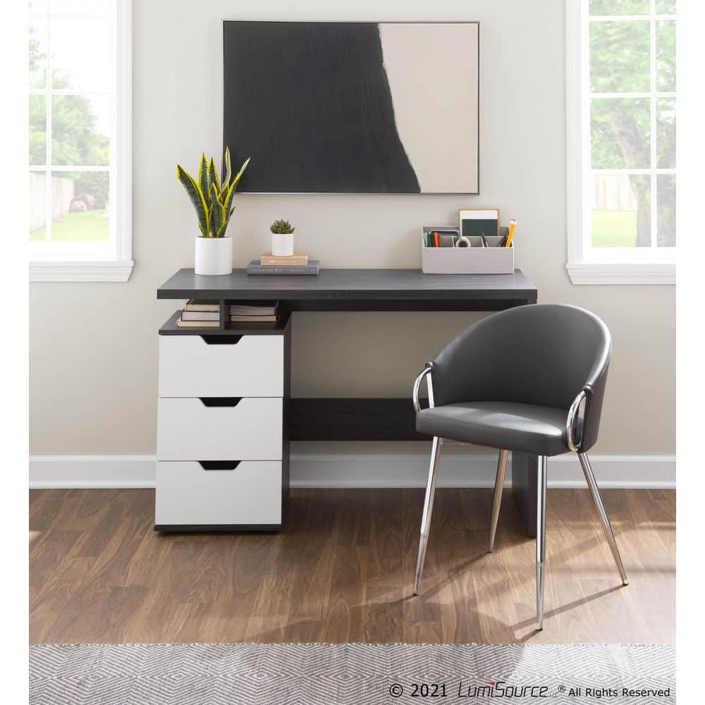 Grey Faux Leather and Chrome Metal Low Arm Chair Set