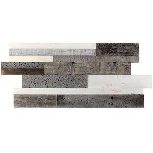 Timber Brown White Gray Wood 11.81 in. x 23.62 in. Mosaic Wall Tile Sample